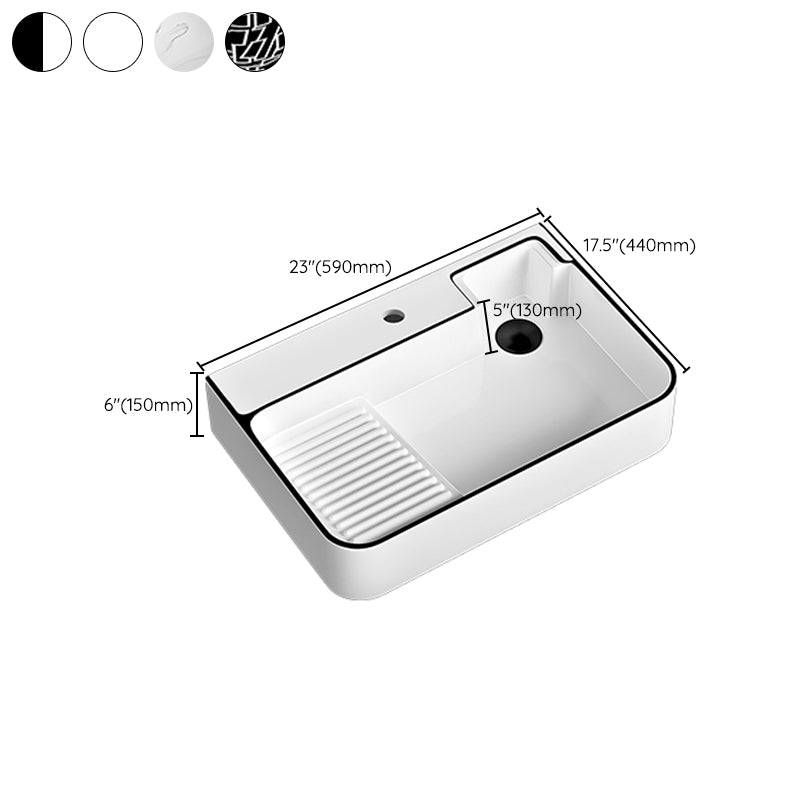 Contemporary Bathroom Sink Porcelain Solid Color Rectangular Vessel Sink with Pop-Up Drain
