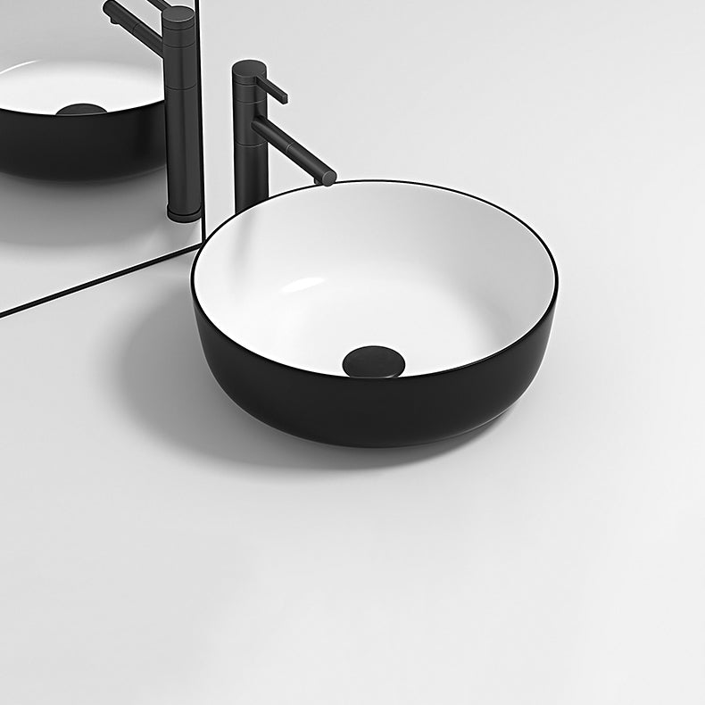 Modern Bathroom Sink Pop-Up Drain Porcelain Round Vessel Lavatory Sink