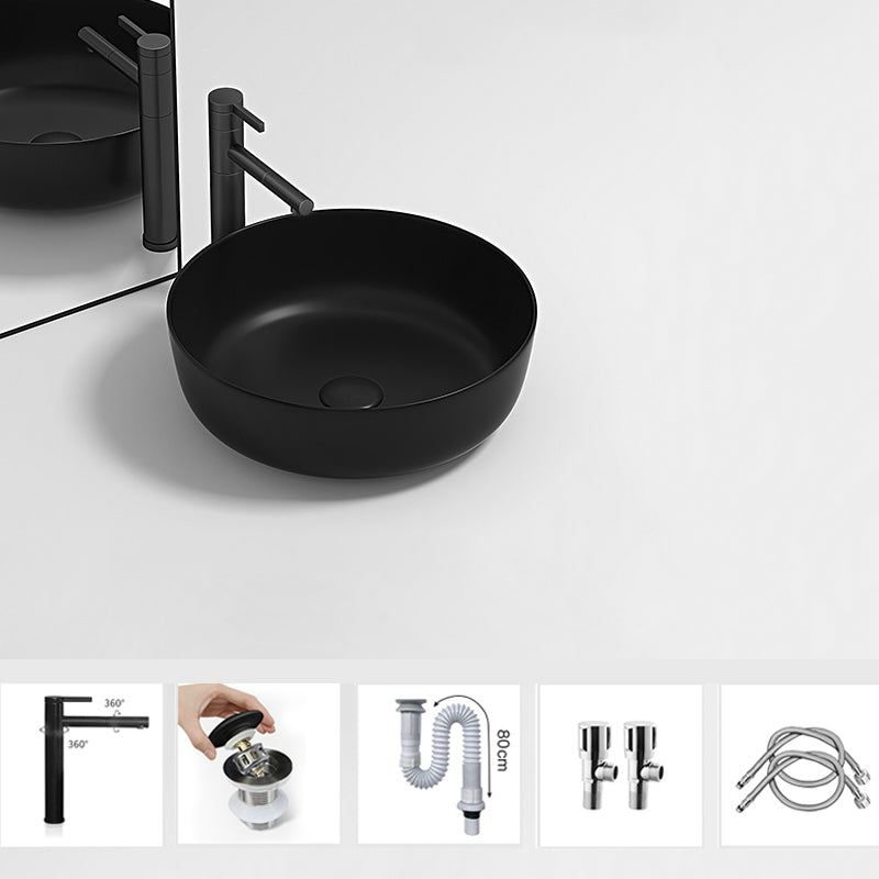 Modern Bathroom Sink Pop-Up Drain Porcelain Round Vessel Lavatory Sink