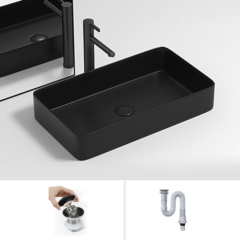 Modern Bathroom Sink Pop-Up Drain Porcelain Round Vessel Lavatory Sink
