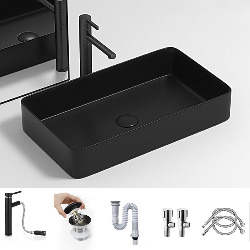 Modern Bathroom Sink Pop-Up Drain Porcelain Round Vessel Lavatory Sink