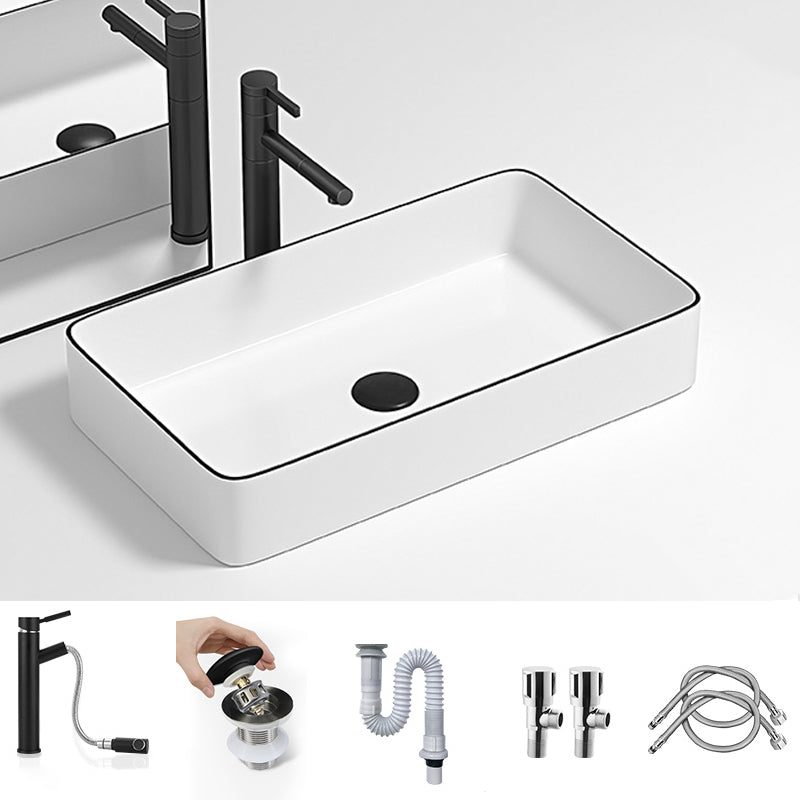 Modern Bathroom Sink Pop-Up Drain Porcelain Round Vessel Lavatory Sink