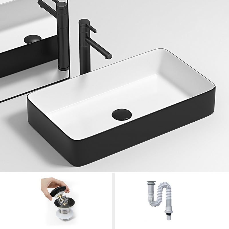 Modern Bathroom Sink Pop-Up Drain Porcelain Round Vessel Lavatory Sink