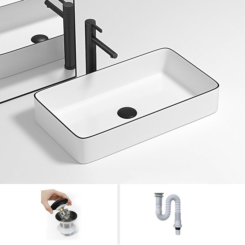 Modern Bathroom Sink Pop-Up Drain Porcelain Round Vessel Lavatory Sink