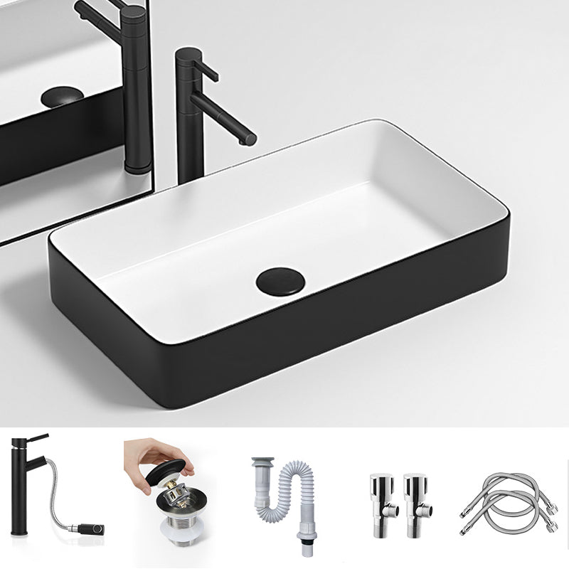 Modern Bathroom Sink Pop-Up Drain Porcelain Round Vessel Lavatory Sink