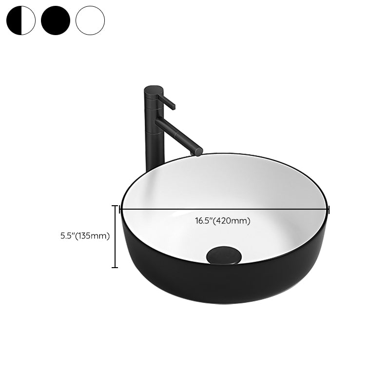 Modern Bathroom Sink Pop-Up Drain Porcelain Round Vessel Lavatory Sink