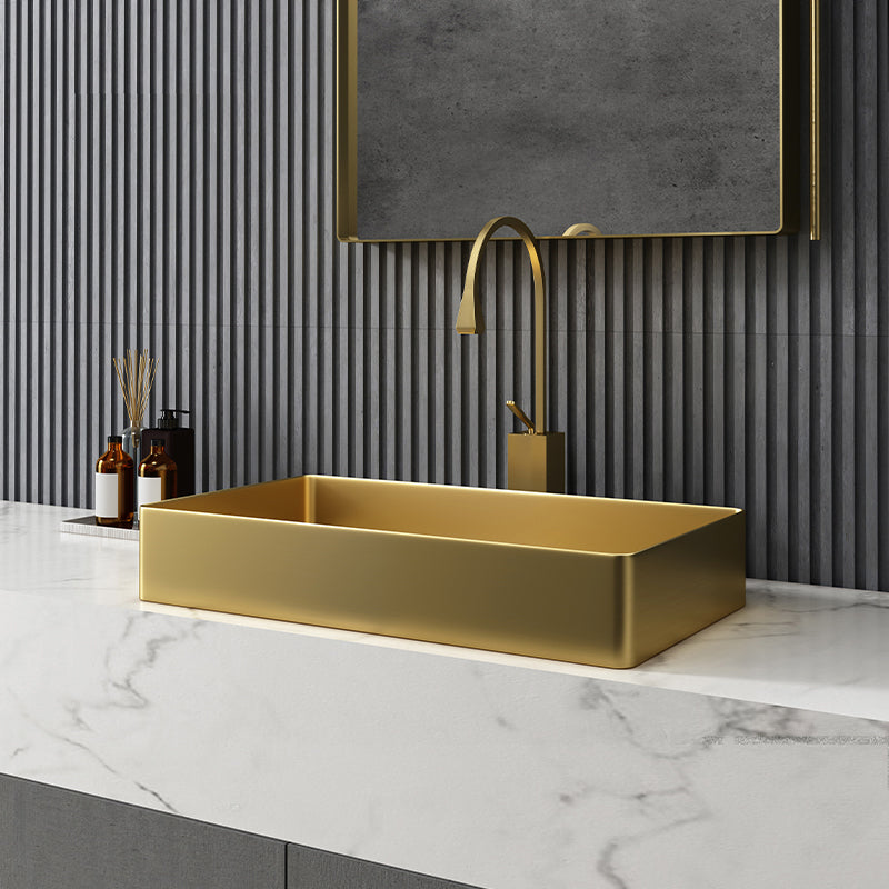 Modern Bathroom Sink Metal Rectangular Vessel Bathroom Sink with Pop-Up Drain