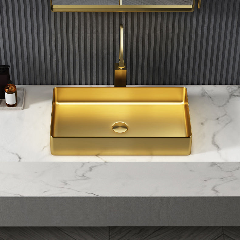 Modern Bathroom Sink Metal Rectangular Vessel Bathroom Sink with Pop-Up Drain