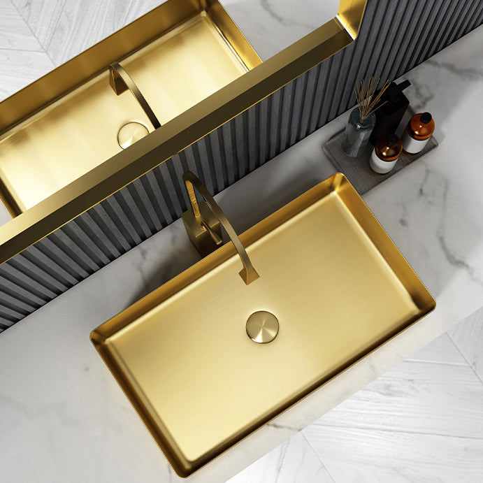 Modern Bathroom Sink Metal Rectangular Vessel Bathroom Sink with Pop-Up Drain