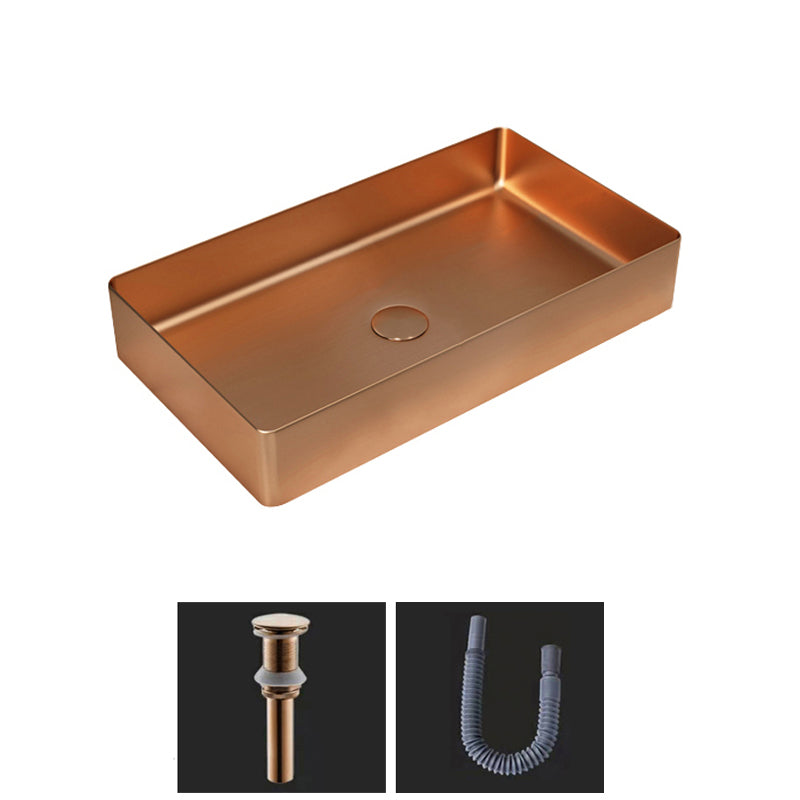 Modern Bathroom Sink Metal Rectangular Vessel Bathroom Sink with Pop-Up Drain