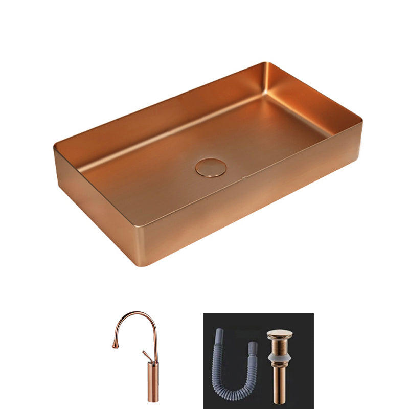Modern Bathroom Sink Metal Rectangular Vessel Bathroom Sink with Pop-Up Drain