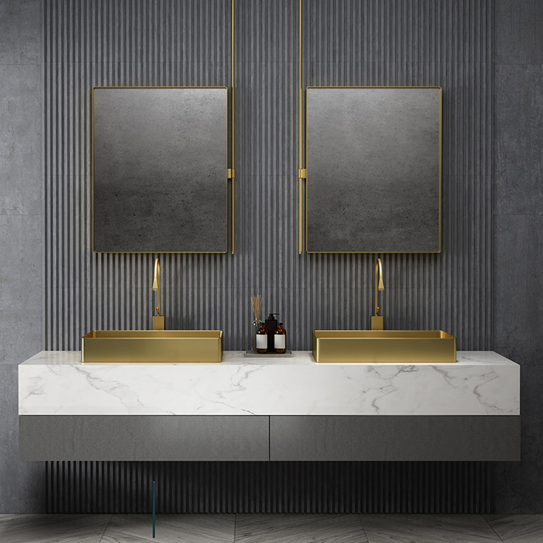 Modern Bathroom Sink Metal Rectangular Vessel Bathroom Sink with Pop-Up Drain