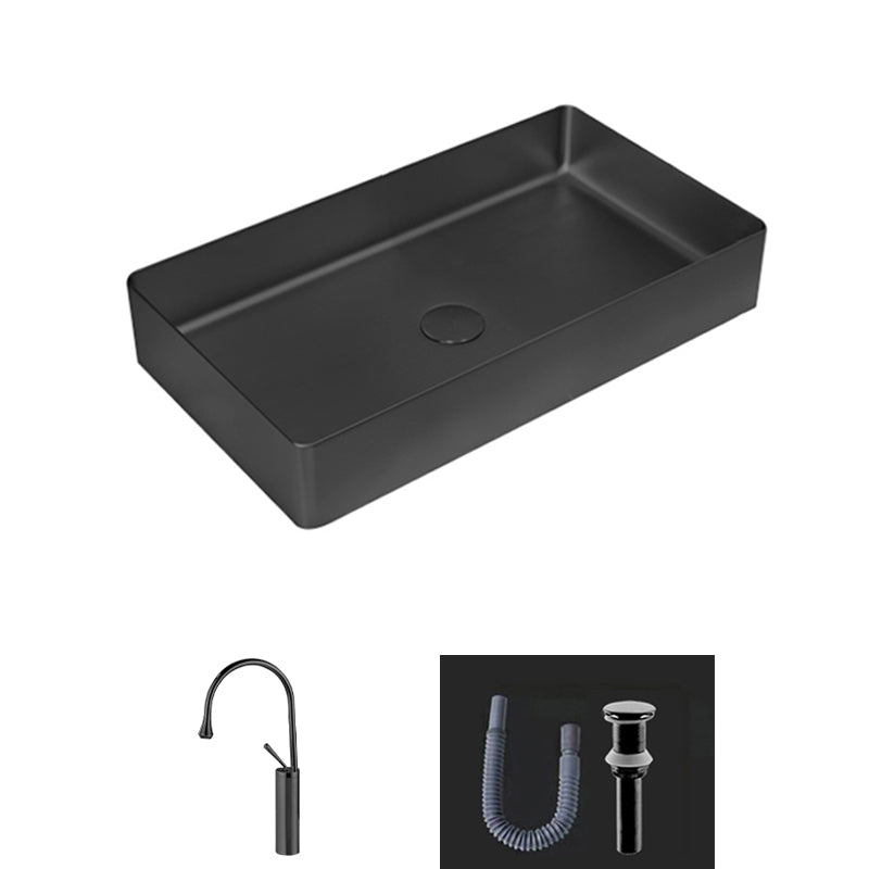 Modern Bathroom Sink Metal Rectangular Vessel Bathroom Sink with Pop-Up Drain