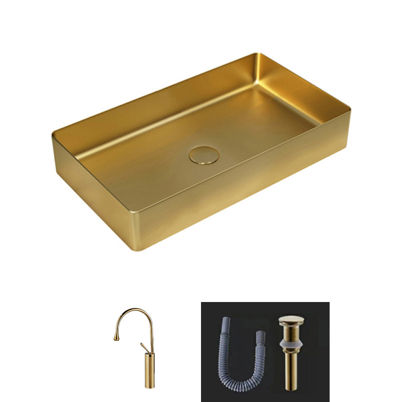Modern Bathroom Sink Metal Rectangular Vessel Bathroom Sink with Pop-Up Drain
