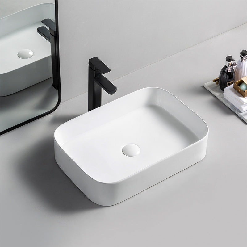 Modern Bathroom Sink Rectangular Porcelain with Pop-Up Drain Vessel Lavatory Sink