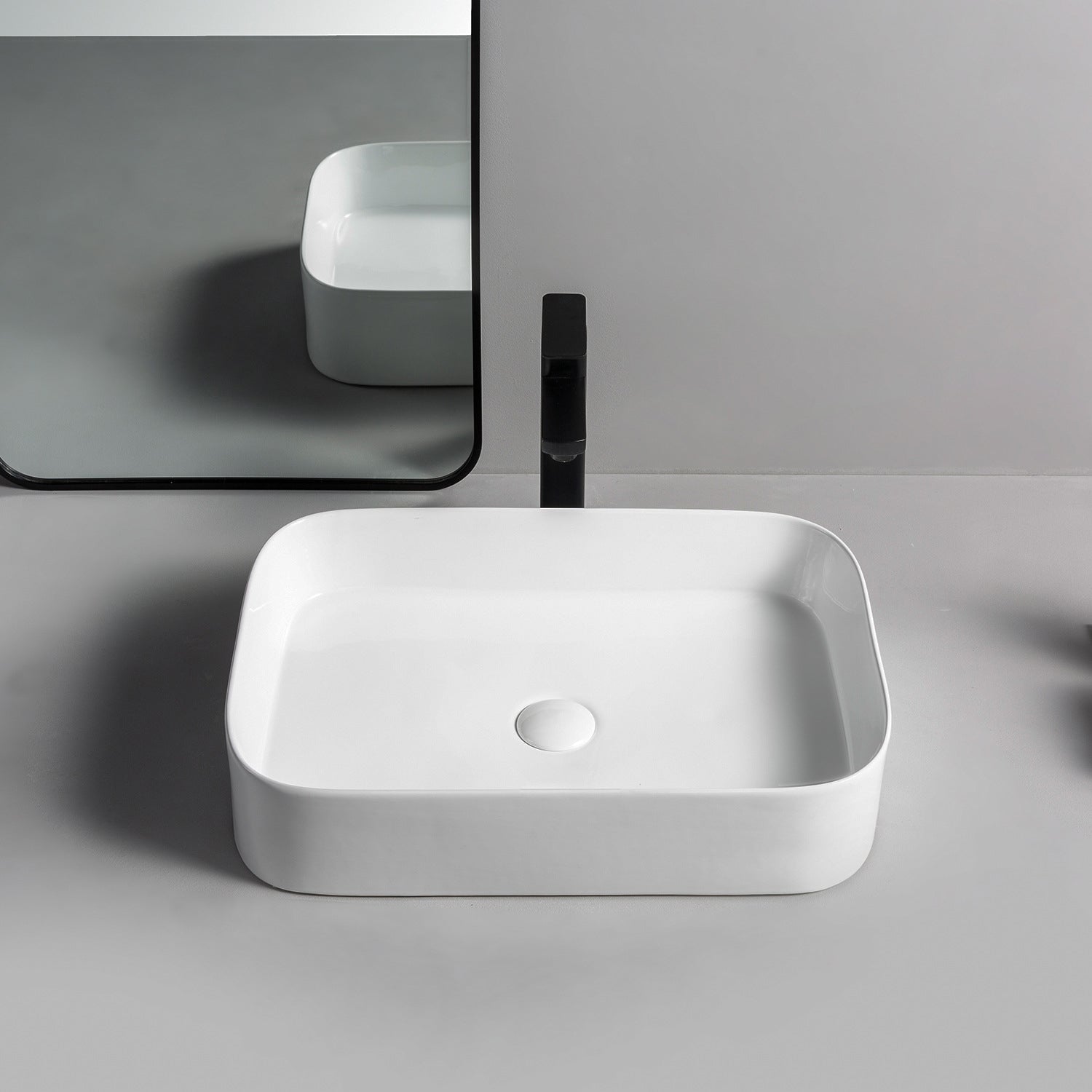 Modern Bathroom Sink Rectangular Porcelain with Pop-Up Drain Vessel Lavatory Sink