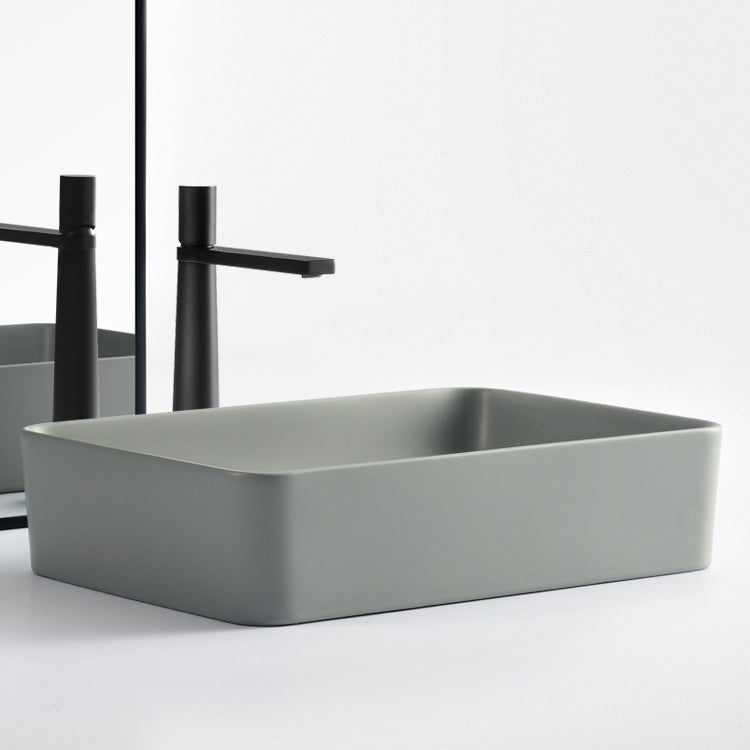 Modern Bathroom Sink Porcelain Rectangular with Pop-Up Drain Vessel Lavatory Sink