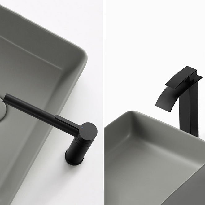 Modern Bathroom Sink Porcelain Rectangular with Pop-Up Drain Vessel Lavatory Sink
