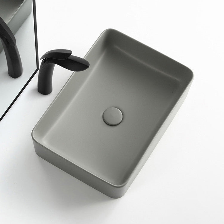 Modern Bathroom Sink Porcelain Rectangular with Pop-Up Drain Vessel Lavatory Sink