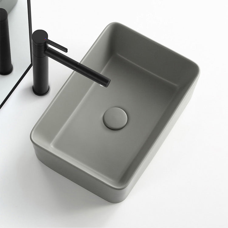 Modern Bathroom Sink Porcelain Rectangular with Pop-Up Drain Vessel Lavatory Sink