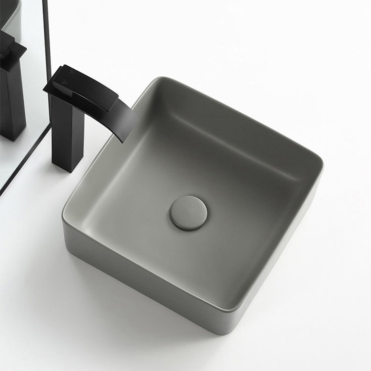 Modern Bathroom Sink Porcelain Rectangular with Pop-Up Drain Vessel Lavatory Sink