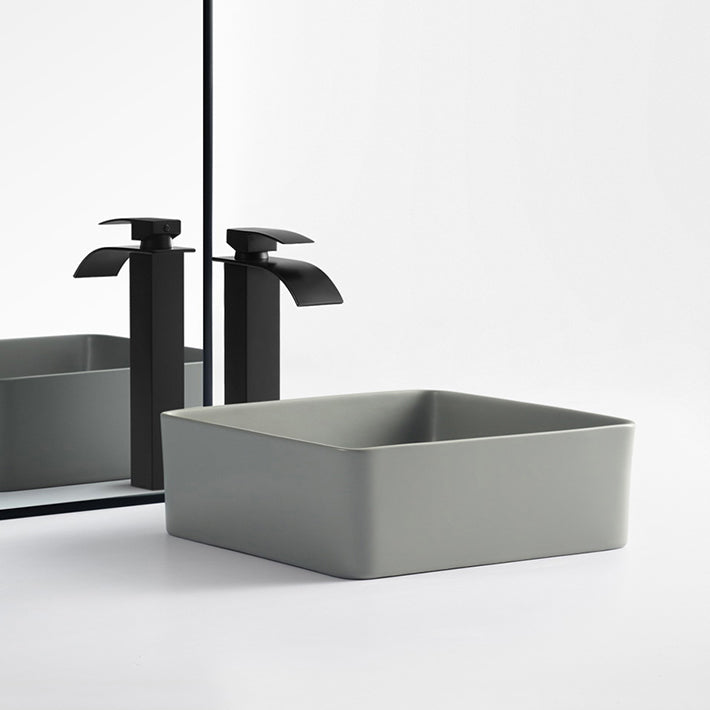 Modern Bathroom Sink Porcelain Rectangular with Pop-Up Drain Vessel Lavatory Sink