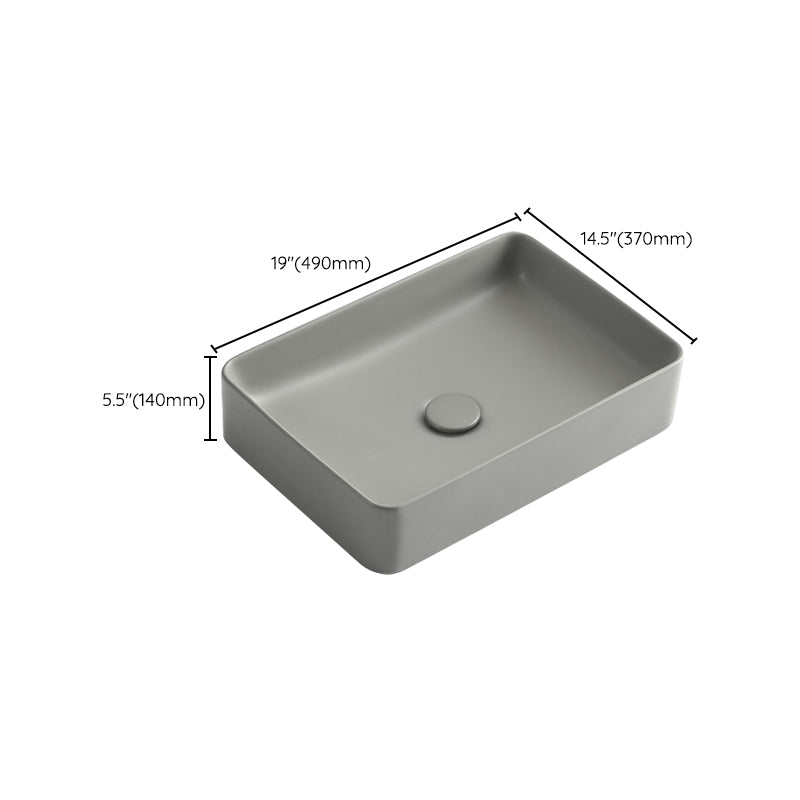 Modern Bathroom Sink Porcelain Rectangular with Pop-Up Drain Vessel Lavatory Sink