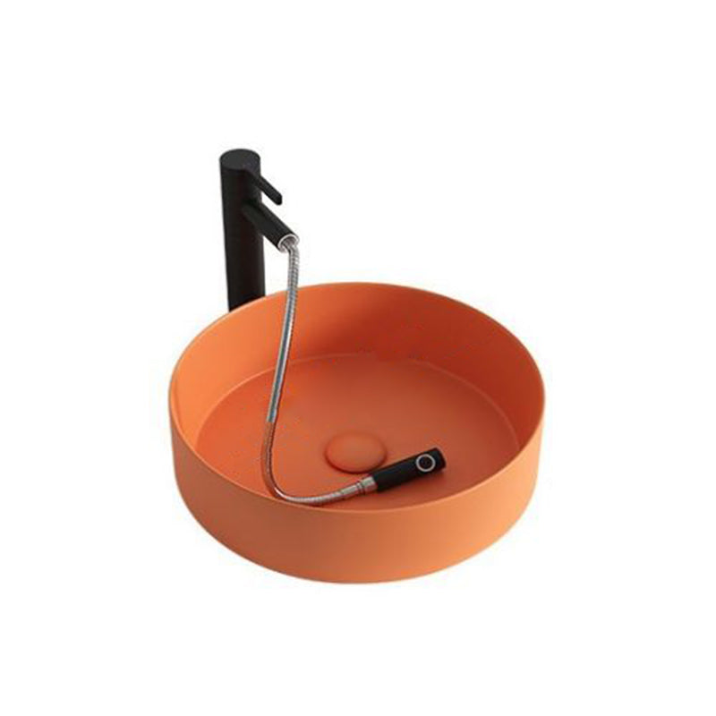 Modern Bathroom Sink Porcelain Round Wash Stand (Faucet Not Included )