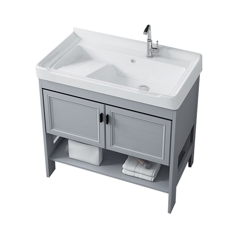 Modern Console Sink Porcelain Rectangular with Right Basin and Faucet Trough Sink