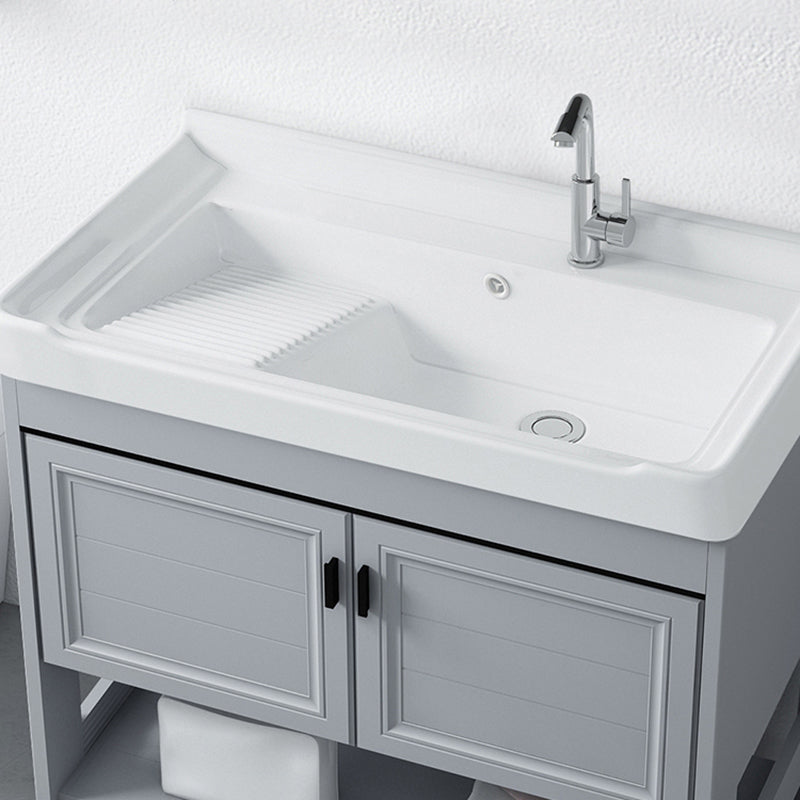 Modern Console Sink Porcelain Rectangular with Right Basin and Faucet Trough Sink