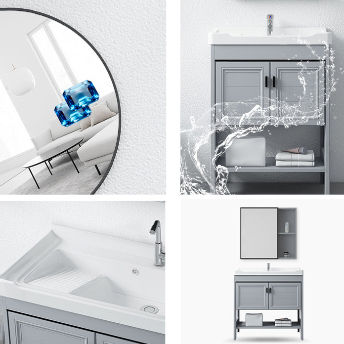 Modern Console Sink Porcelain Rectangular with Right Basin and Faucet Trough Sink