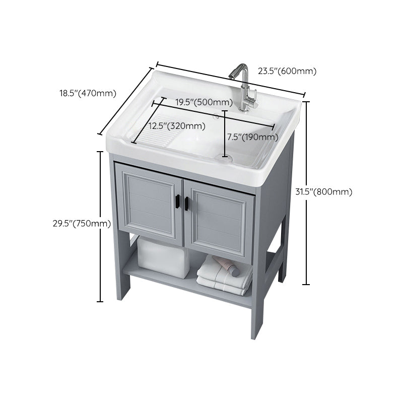 Modern Console Sink Porcelain Rectangular with Right Basin and Faucet Trough Sink