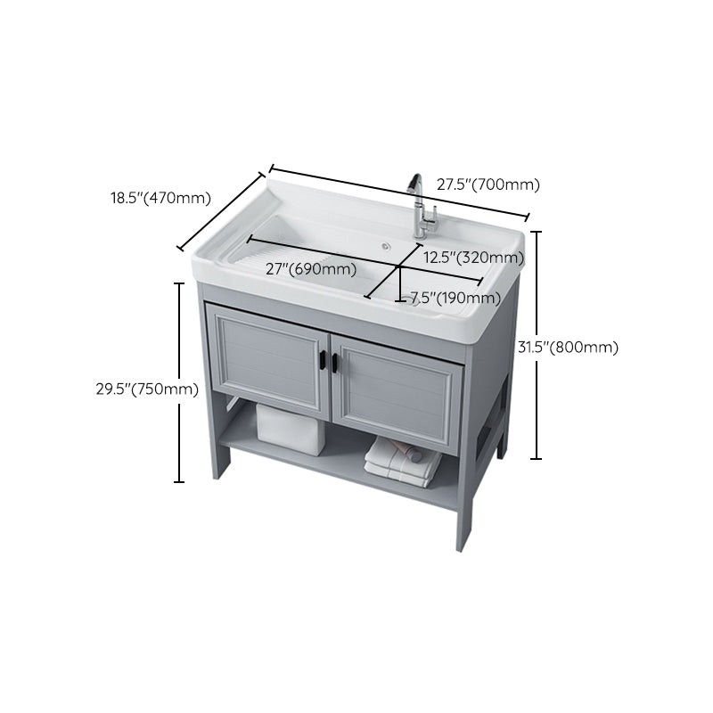 Modern Console Sink Porcelain Rectangular with Right Basin and Faucet Trough Sink