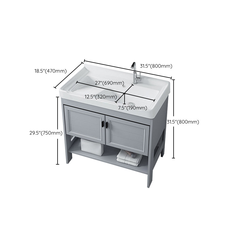 Modern Console Sink Porcelain Rectangular with Right Basin and Faucet Trough Sink