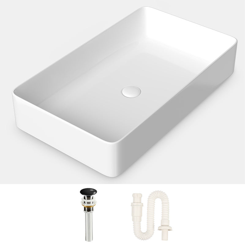 Modern Bathroom Sink Porcelain Rectangular with Drain Assembly and Faucet Vessel Sink