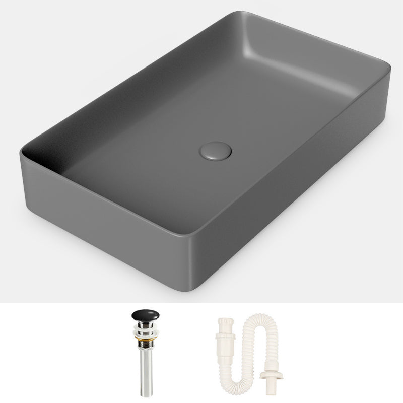 Modern Bathroom Sink Porcelain Rectangular with Drain Assembly and Faucet Vessel Sink