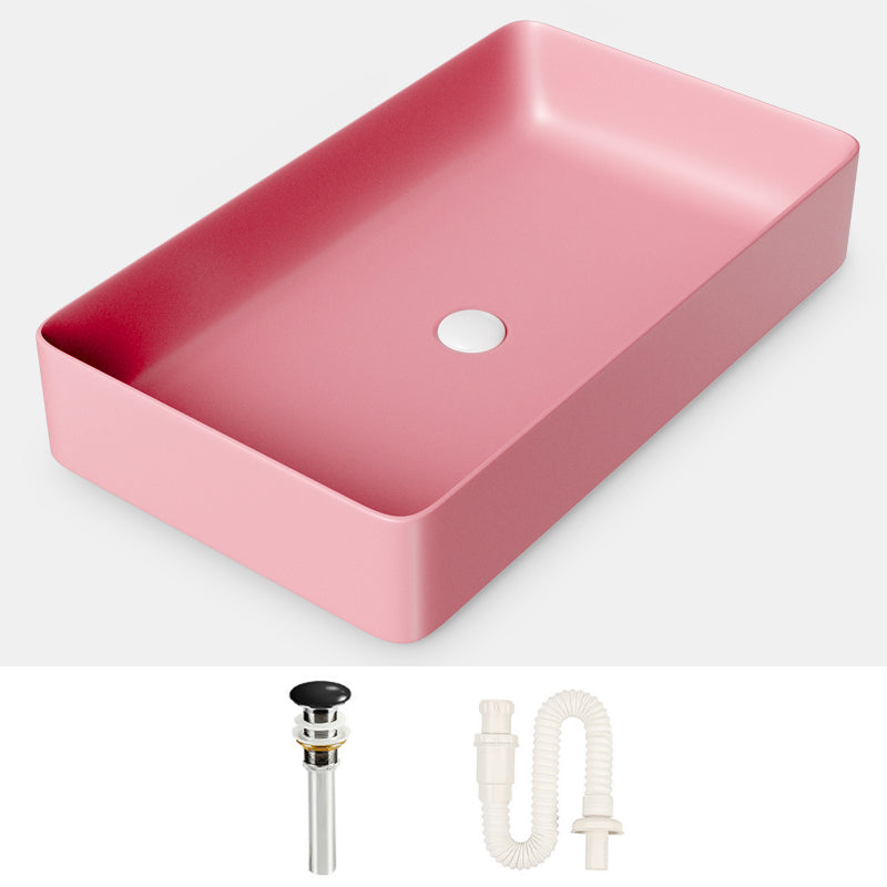 Modern Bathroom Sink Porcelain Rectangular with Drain Assembly and Faucet Vessel Sink