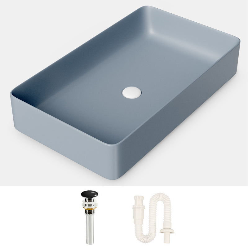 Modern Bathroom Sink Porcelain Rectangular with Drain Assembly and Faucet Vessel Sink
