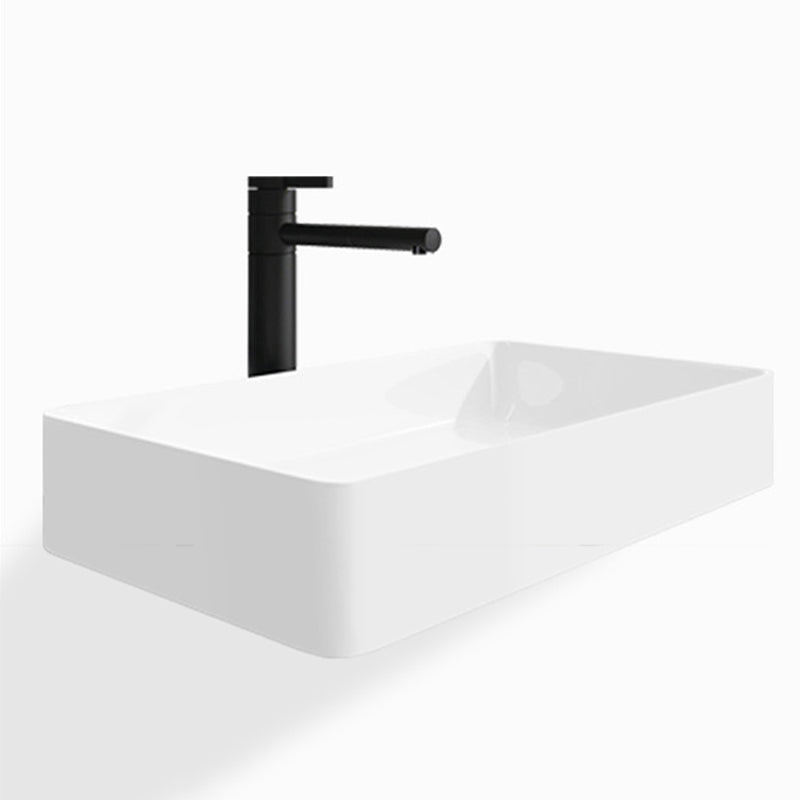 Modern Bathroom Sink Porcelain Rectangular with Drain Assembly and Faucet Vessel Sink