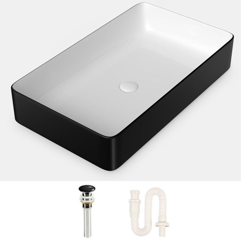 Modern Bathroom Sink Porcelain Rectangular with Drain Assembly and Faucet Vessel Sink