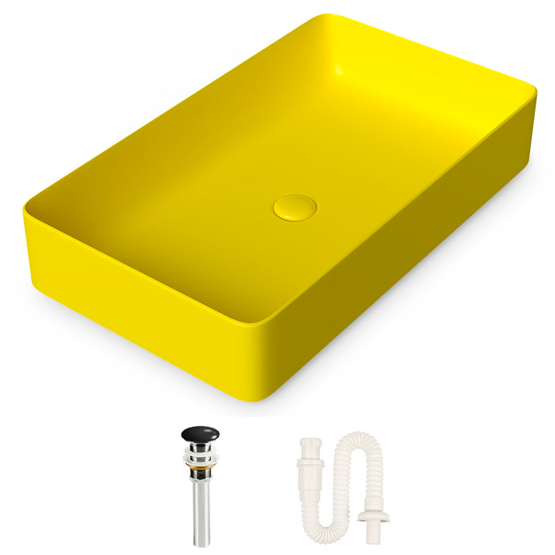 Modern Bathroom Sink Porcelain Rectangular with Drain Assembly and Faucet Vessel Sink