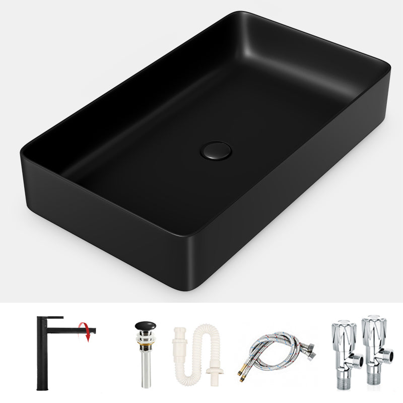 Modern Bathroom Sink Porcelain Rectangular with Drain Assembly and Faucet Vessel Sink