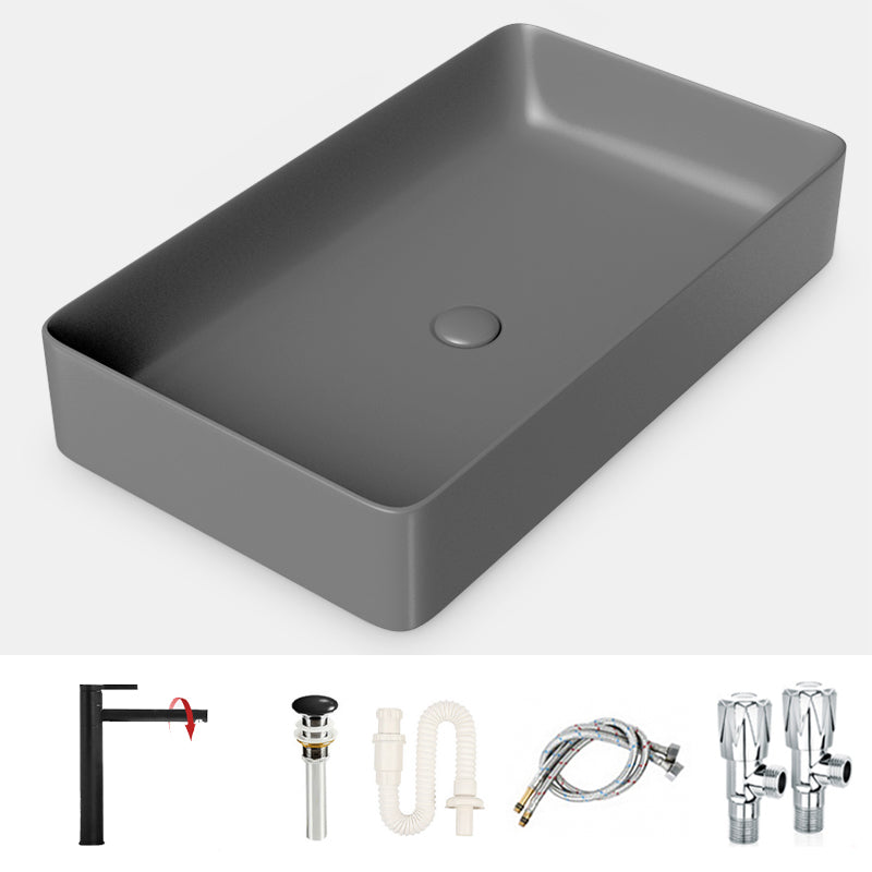 Modern Bathroom Sink Porcelain Rectangular with Drain Assembly and Faucet Vessel Sink