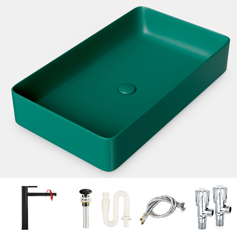 Modern Bathroom Sink Porcelain Rectangular with Drain Assembly and Faucet Vessel Sink