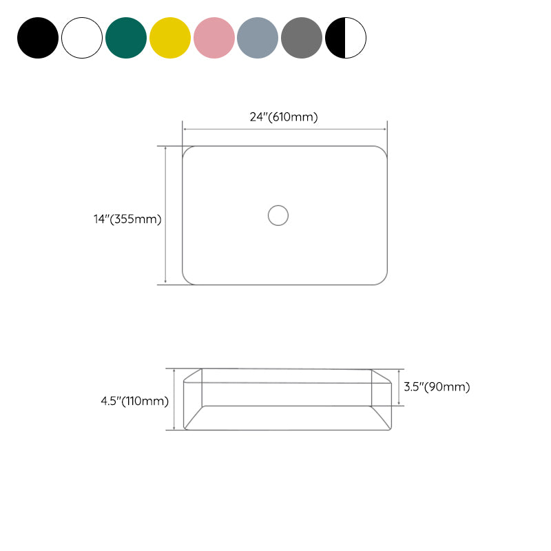 Modern Bathroom Sink Porcelain Rectangular with Drain Assembly and Faucet Vessel Sink