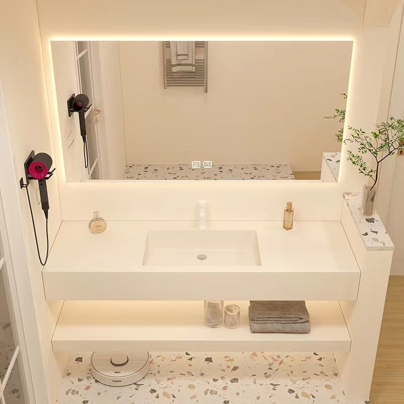 Creative Vanity Sink Mirror Wall-Mounted Bathroom Vanity Set in White