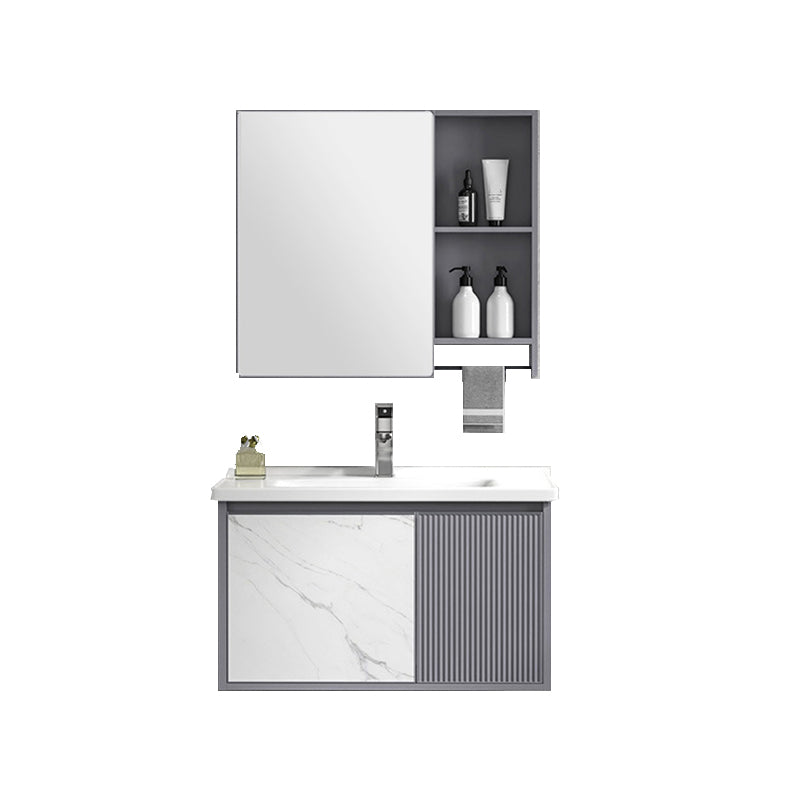 Modern Wall Mount Sink Vanity Metal Bathroom Vanity Cabinet with Mirror Cabinet