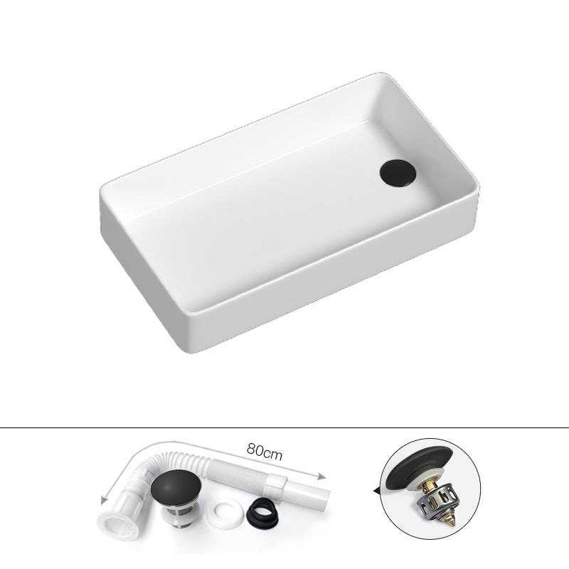 Contemporary Bathroom Sink Porcelain Rectangular Vessel with Pop-Up Drain