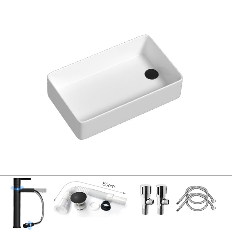 Contemporary Bathroom Sink Porcelain Rectangular Vessel with Pop-Up Drain