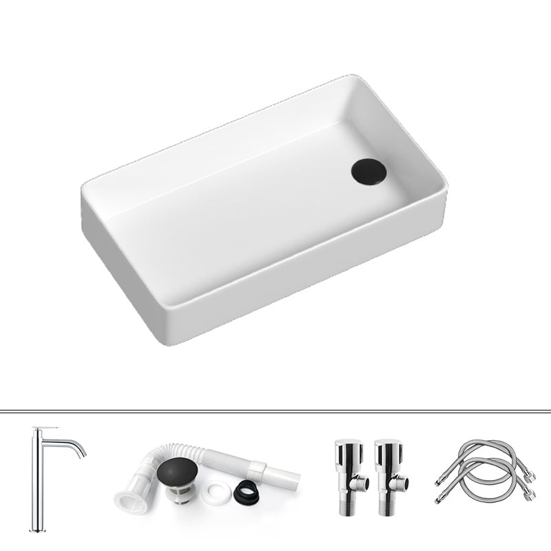 Contemporary Bathroom Sink Porcelain Rectangular Vessel with Pop-Up Drain